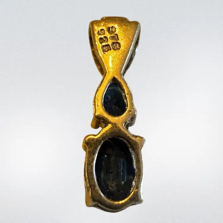 Estate STS Chuck Clemency Signed Sterling Silver Blue Sapphire & CZ Pendant, 12mm