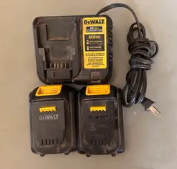 HUGE PRICE CUT!  DeWalt 20V battery chargers and two DeWalt 1.3 aH batteries like new