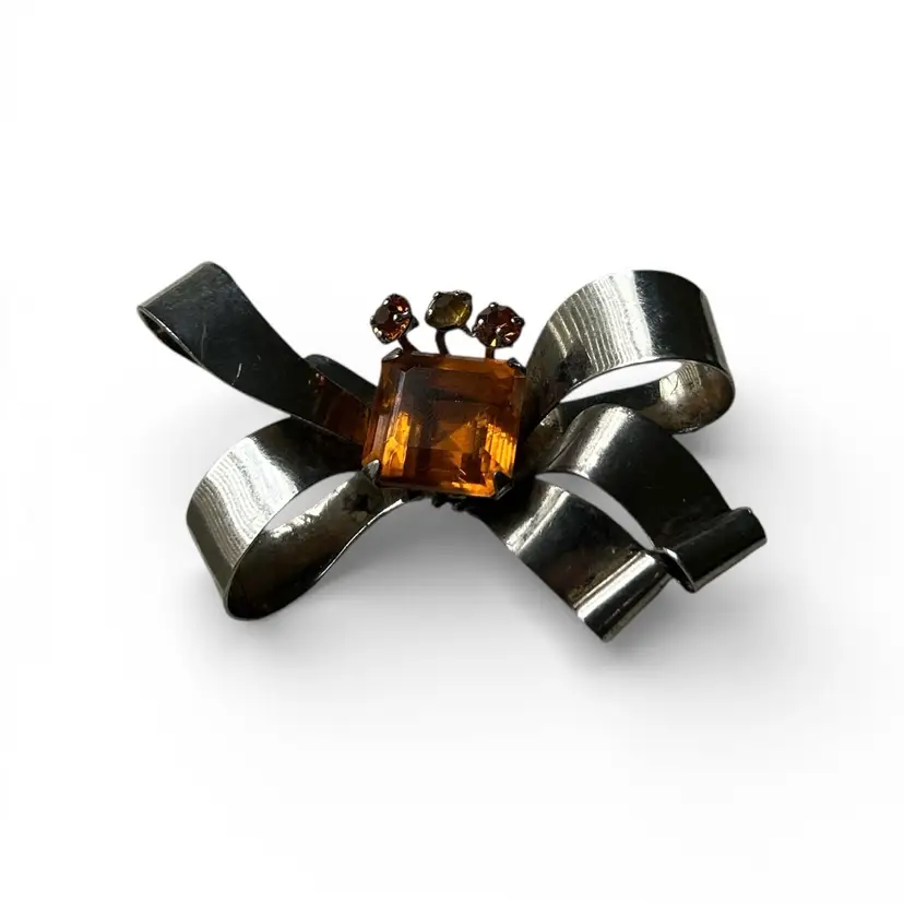 Marked Sterling Mazar Style Butterfly Pin With Topaz Colored Stones