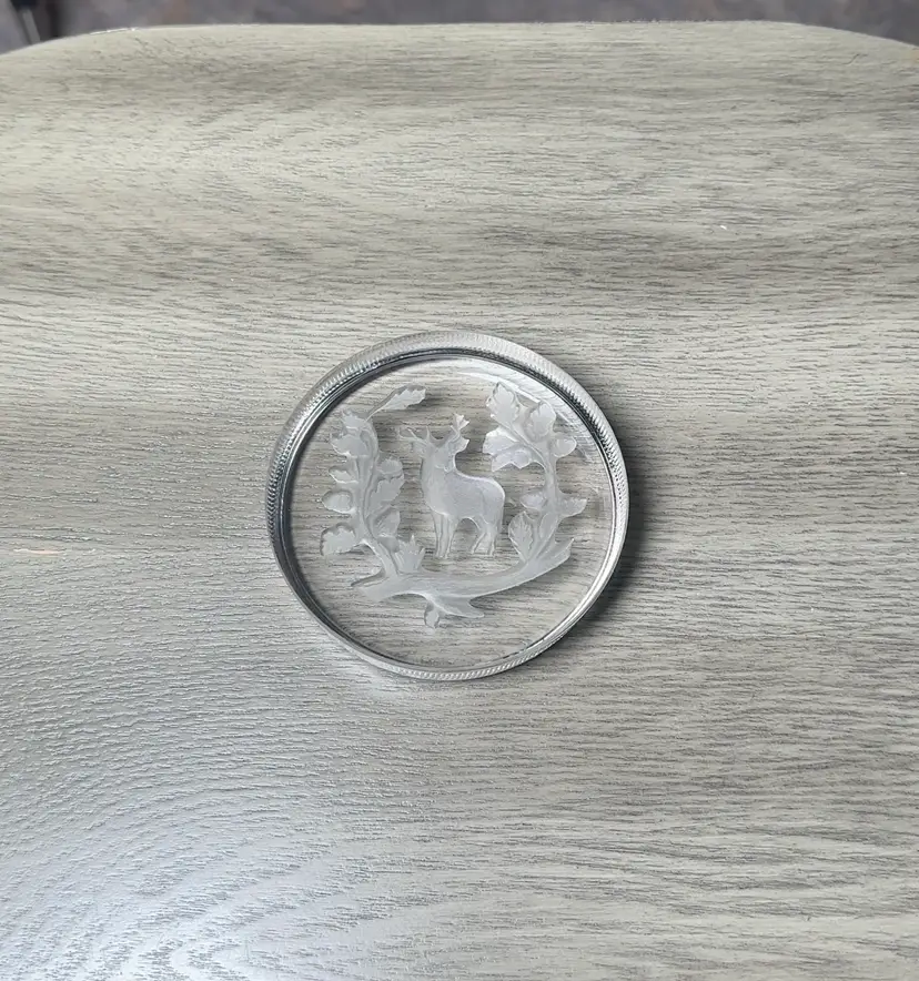 Reverse Carved Etched Acrylic? Lucite Deer/Buck 3.5” Desk Decor / Coaster
