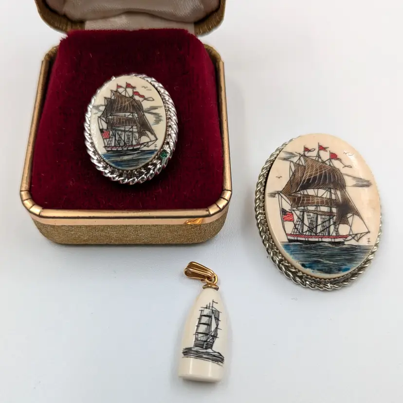 Nautical Ship Cameo Jewelry Set