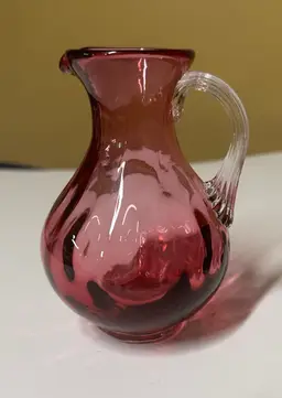 Pilgrim Cranberry Small Mini Pitcher Creamer Vintage 4.75” tall clear handle