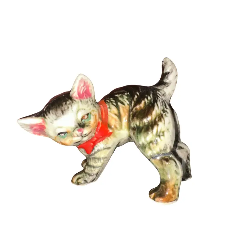 Vintage Camille Naudot porcelain tabby cat kitten figurine