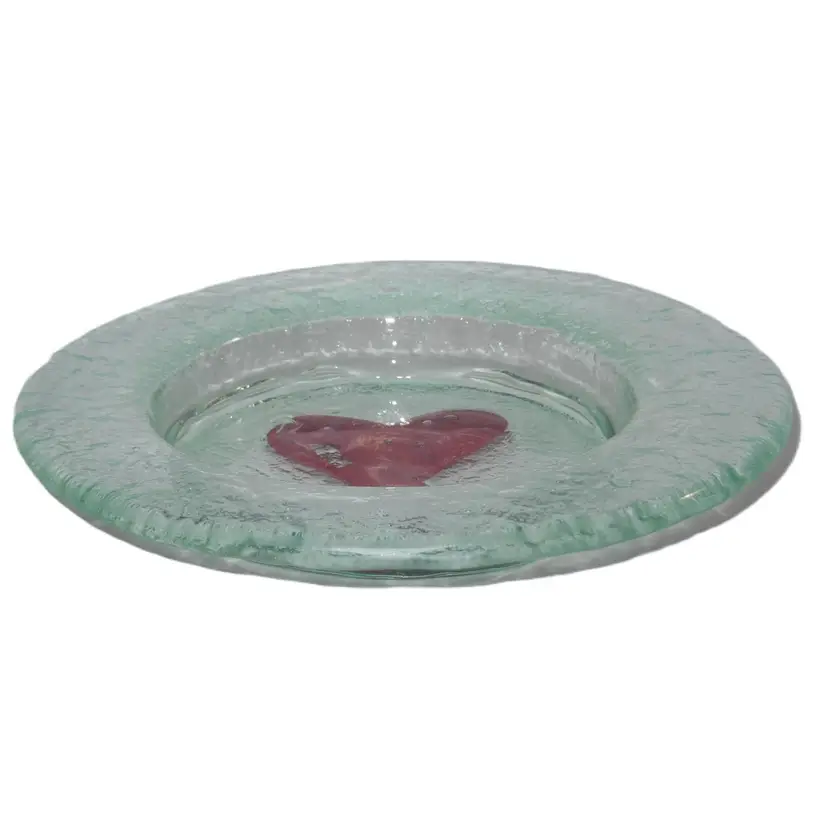 Vintage Fused Glass Rimmed Dish With Heart Design