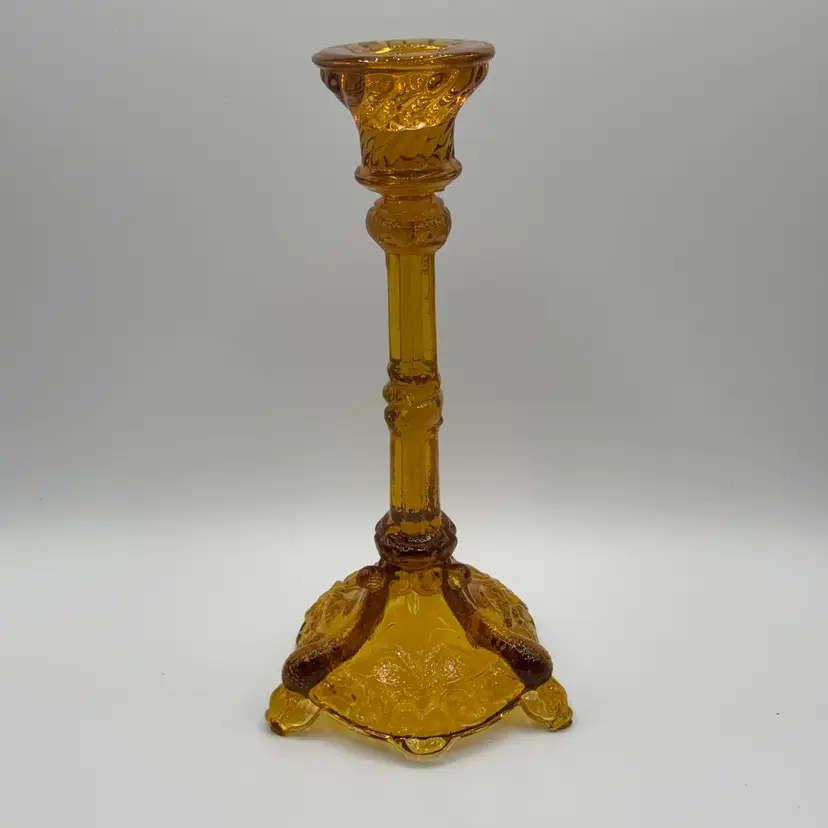 French Portieux Vallerysthal Bavard EAPG Amber Diving Dolphin Taper Candle Stick