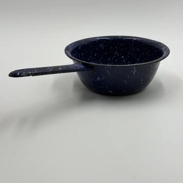 Red & Blue Speckled Enamelware Small Pots Camping Country Decor