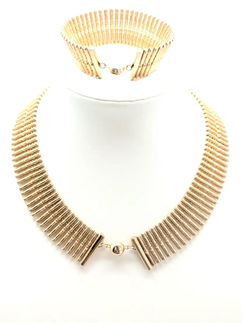 Vintage Gold Tone Egyptian Revival Necklace and Bracelet Demi-Parure