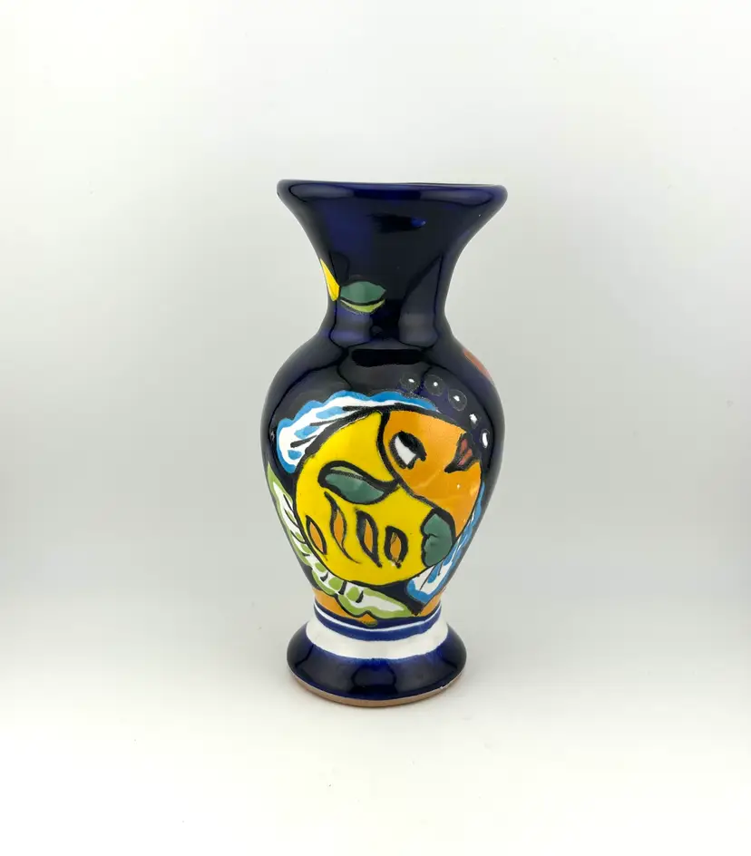 Talavera Pottery Vase With Fish 3.25”x 6.25”