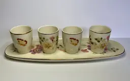 Zsolnay Hungary Hand Painted Shot Egg Cups Set Of 4 With Tray