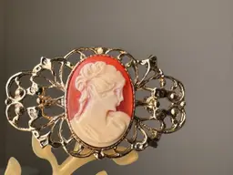 Vintage Cameo Brooch Gold Tone Metal Resin
