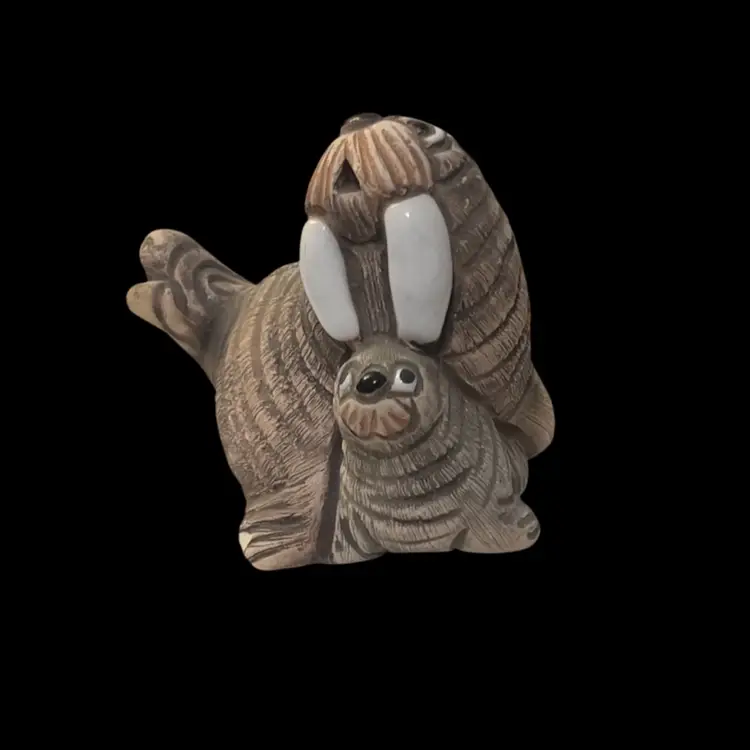 Walrus Figurine With Pup Artesania Rinconada Clay