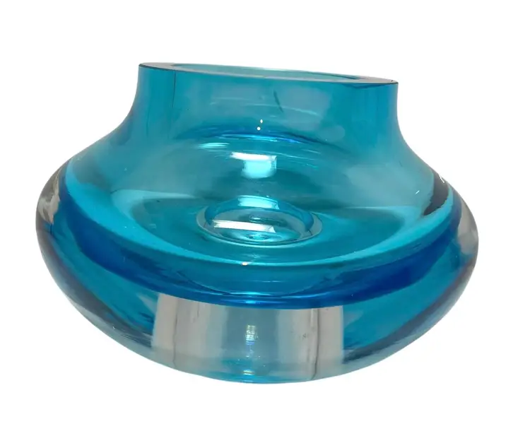 Tarnow Poland Glass Agua Blue Oil Lamp Or Flower Vase Clear Base Glass Sommerso