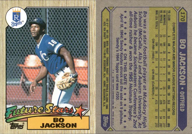 Bo Jackson Rookie Lot of 20 Baseball Cards  CC14