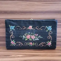 Vintage Floral Needlepoint Tapestry Clutch Purse