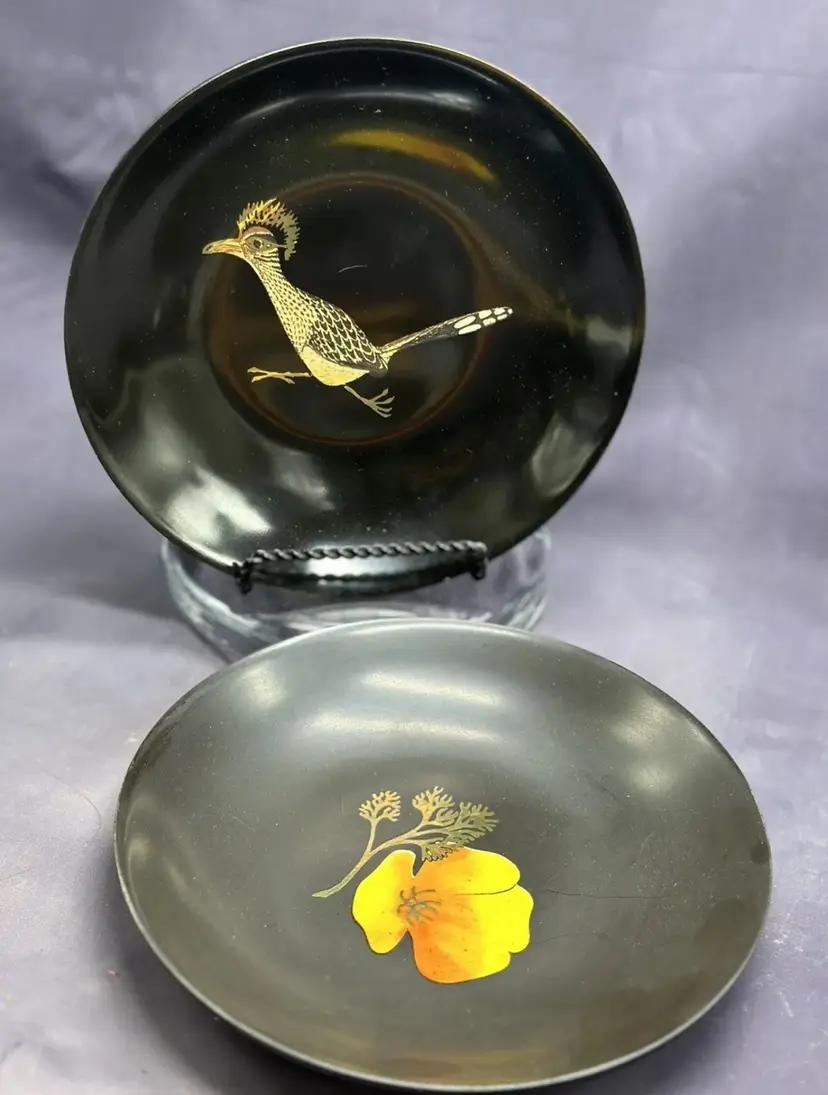 SALE COUROC MCM Shallow Bowls Pair On Black Collectible Vintage Set Of 2