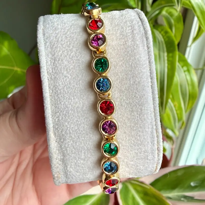 7.5” Swarovski Tennis Bracelet, Multicolor Jewel Tone Crystals Bezel