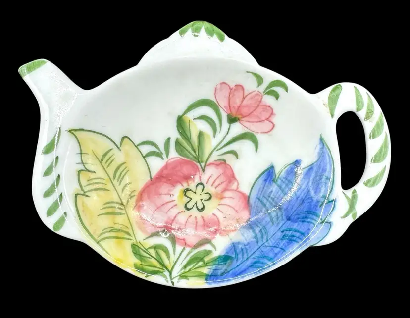 Vintage Andrea by Sadek Ceramic Tea Bag Tidy Holder Floral Blue Yellow Pink