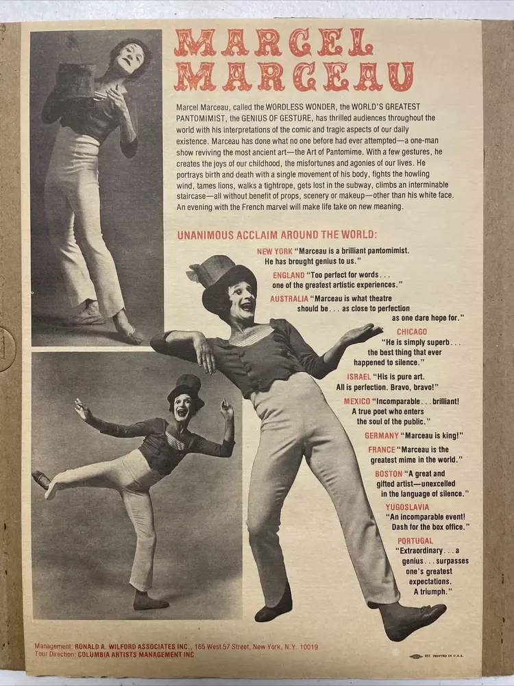 1983 Marcel Marceau Vintage Tour Promo Flyer 8x10 (framed) - El Camino College