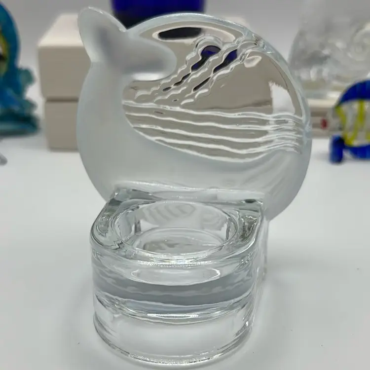 Retired Vintage Partylite Glass Whale Votive