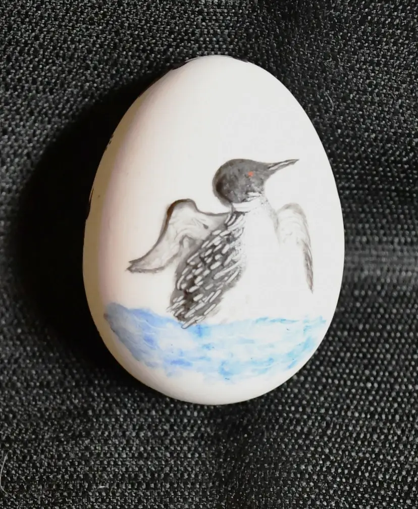 Vintage Ceramic / Porcelain Hand Painted Swimming Loon Egg - Artist Signed
