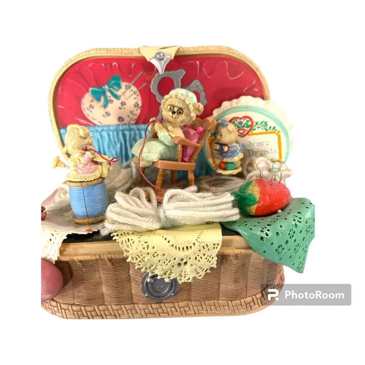 1997 Enesco Animated Music Box Sewing Basket