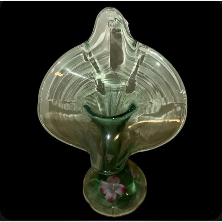 Fenton “Jack In The Pulpit” Hand Painted Sea Mist Green Vase ~ Signed