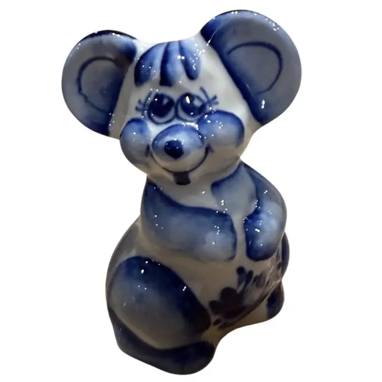 Russian Gzhel porcelain mouse figurine And Cheese Board