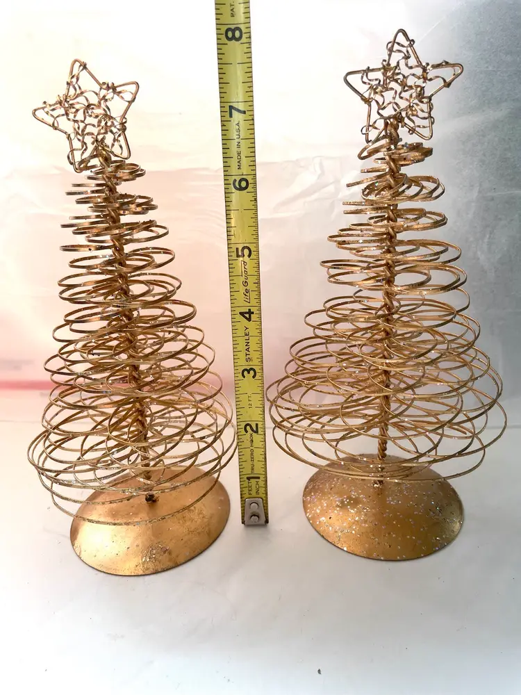 2 Copper Colored Sparkly Twisted Metal Christmas Trees.