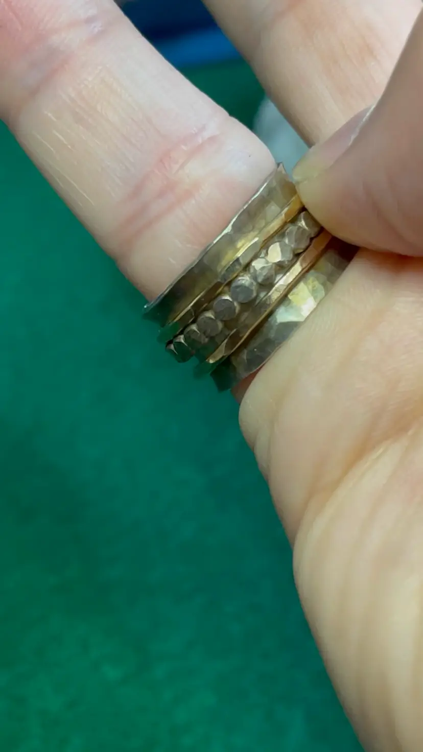 Sterling Silver Fidget Ring Hand Make Marked Hammered Stacked Layered Two Tone Size 5