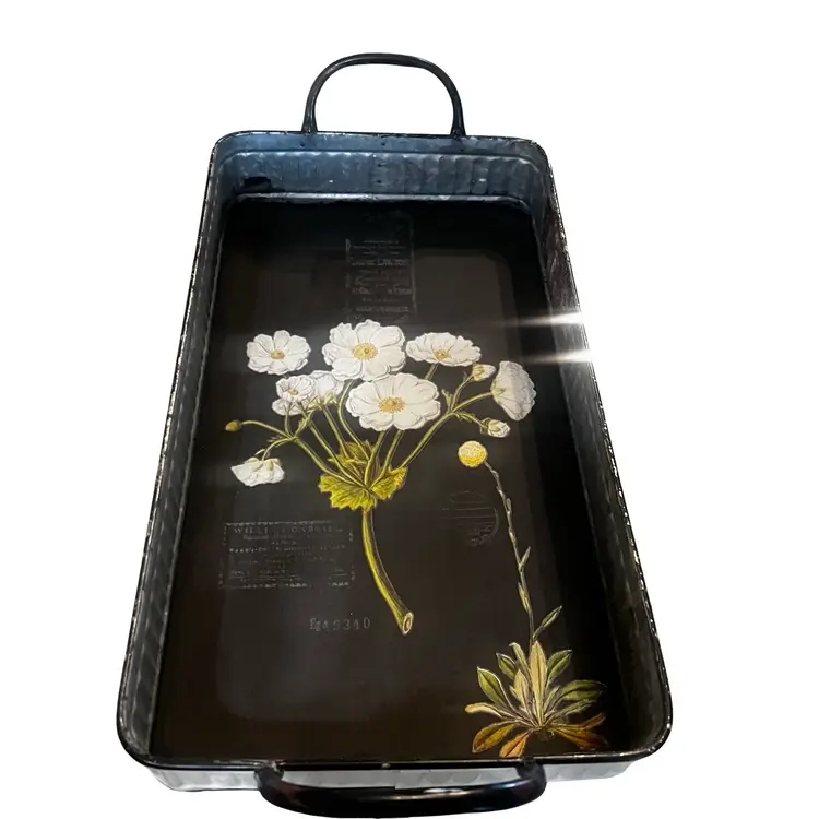 Upcycled Metal Floral Tray 14”Boho Farmhouse Table Top Decor Made By Me Drnksuzy OOAK Original
