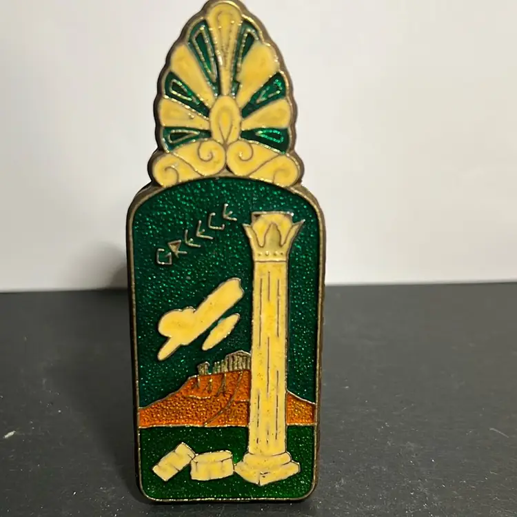 Vintage Brass And Enamel Owl / Greece Clip, 4”