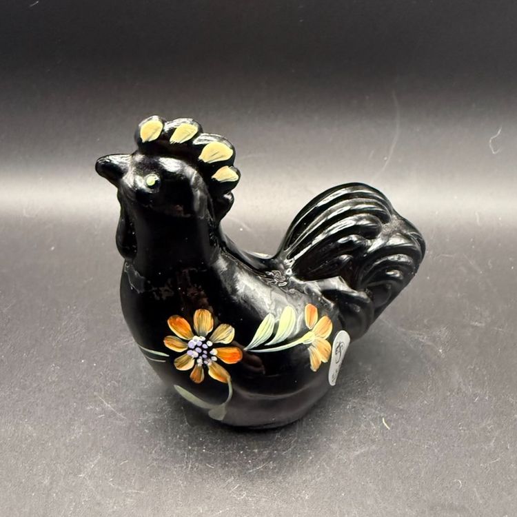 Fenton-Lenox Black Hand Painted Rooster - Signed