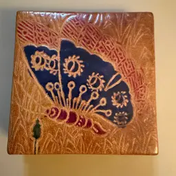 Vintage Butterfly Hand Tooled Leather Snap Close Square Coin Purse 2.5”x 2.5”