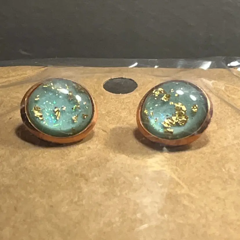 Gold Glitter/Foil Stud Earrings Made By Me Rose Gold Played Stud