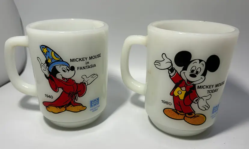 Vintage Milk Glass Set of 2 Mickey Mouse Pepsi Collection Mugs Anchor Hocking