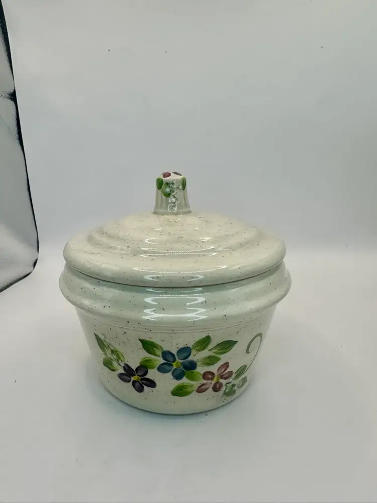 Hand Painted Floral Covered Canister Signed By Doris