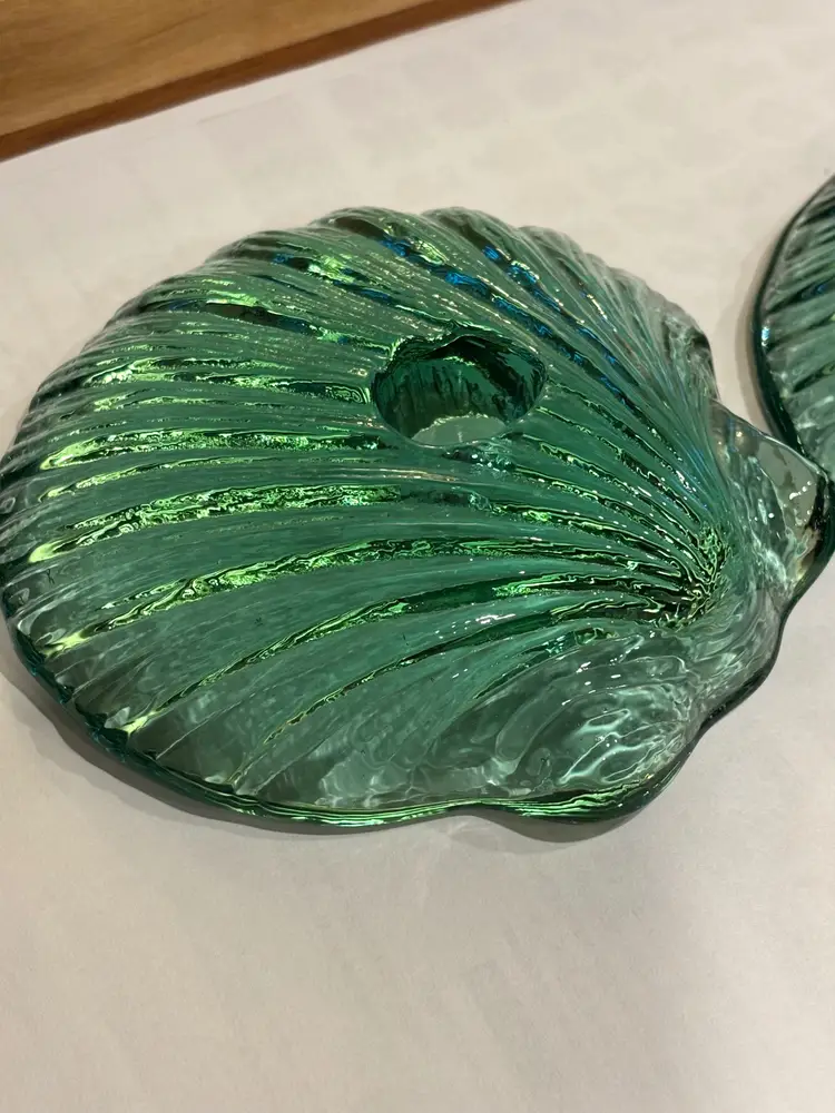 Recycled Green Glass Shell Candle Holders/paperweights