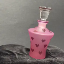 #1419 Art Glass, Pink Glass with Purple Hearts, Clear Glass Stopper Dauber, Perfume Bottle