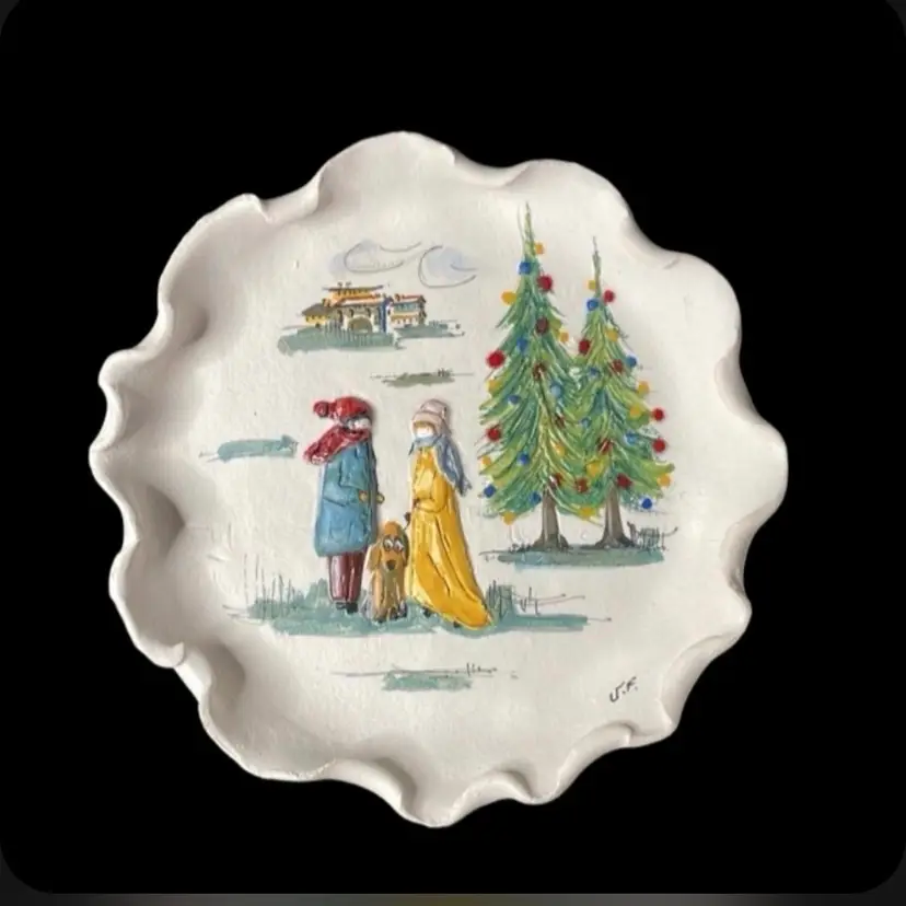 Hand Crafted Fontana Italian Bisque Pottery 3D Art Relief Christmas Scene Wall Hanging