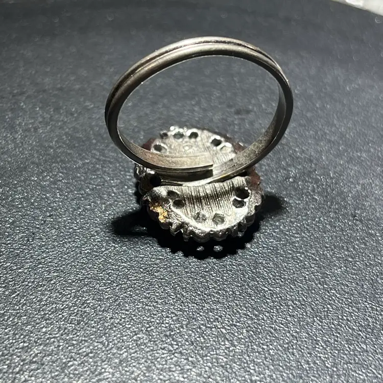 Vintage 1960s Silver Tone Abalone Shell Ring - Faux Filigree Boho Statement