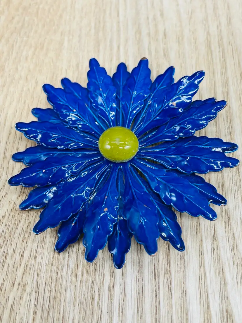 Enamel Flower Brooches Blue Green
