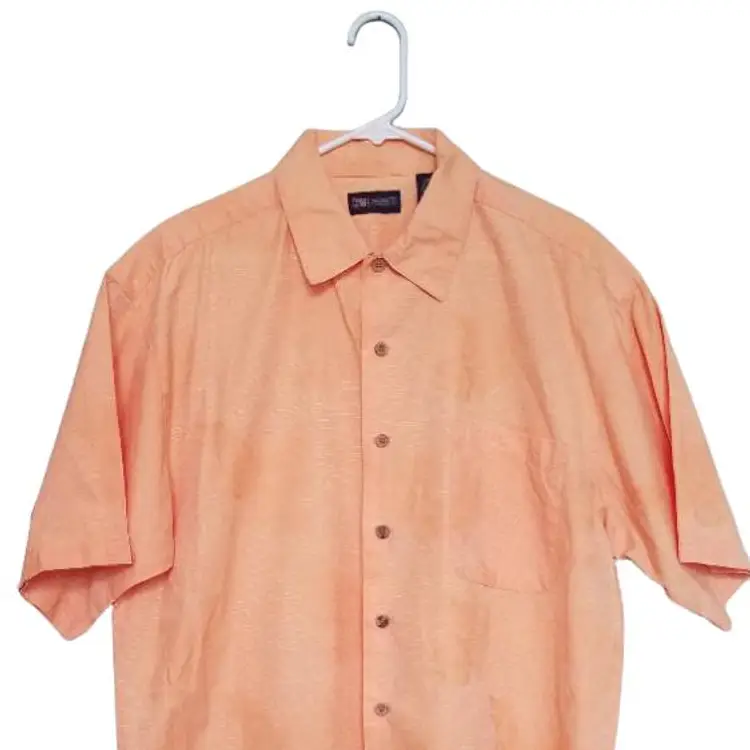 Faded Glory Authentic Men's Shirt LARGE Hawaiian Short Sleeve Collar Peach