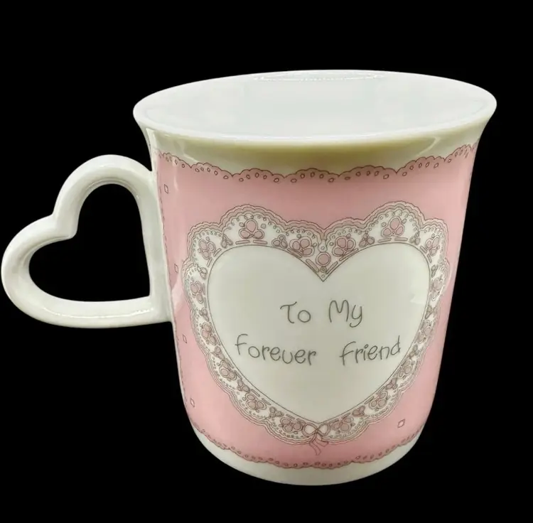 Vintage Precious Moments Mug "To My Forever Friend" 1991 - Heart Shaped Handle - “Galentines” Day