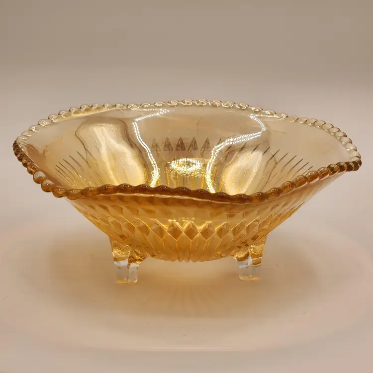 Vintage Jeannette Carnival Glass Footed Bowl or Candy Dish - Marigold "Anniversary" Iridescence