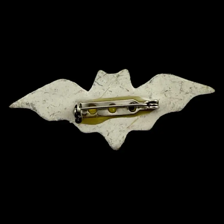 Ceramic Black Bat With Rhinestones Brooch   2"