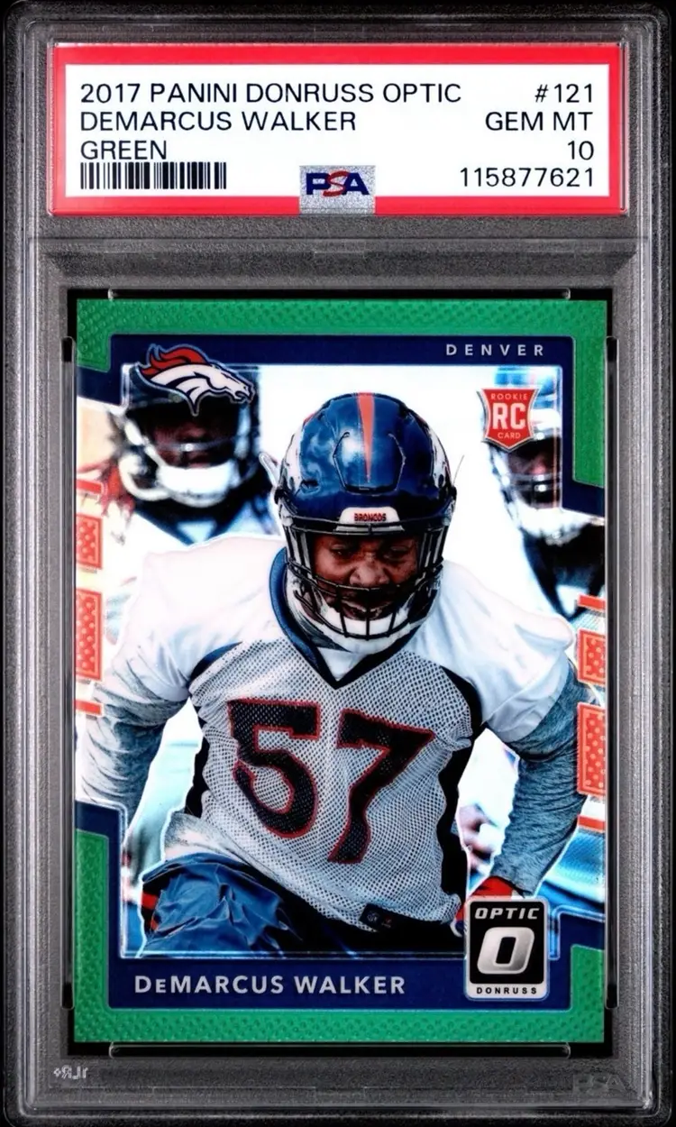 DeMarcus Walker Pop 1 PSA 10 2017 Donruss Optic RC Green Prizm /5 121 Rookie SSP Denver Broncos