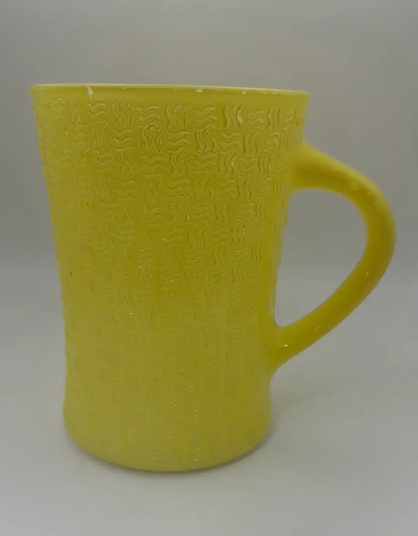GLASBAKE Yellow Basket Weave Coffee Mug Vintage 1960-70 taller 4.5”