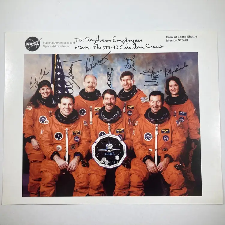 NASA Crew of Space Shuttle Mission STS-73 Signed by Crew To Raytheon Employees