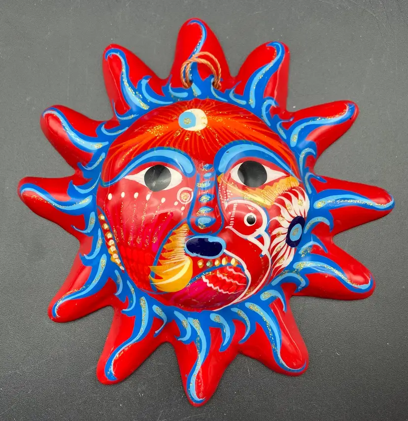 BIN - Mexican Red Folk Art Sun Wall Hanging 7”