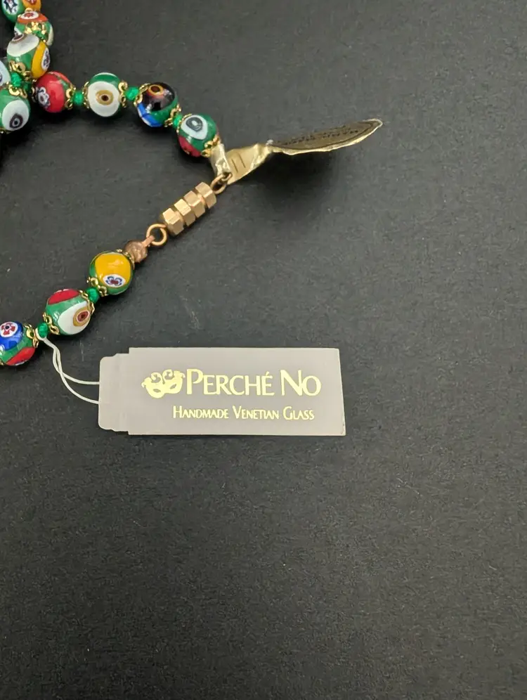 Handmade Venetian Murano Glass Millefiori Bead Necklace Made In Italy 17.5" Long